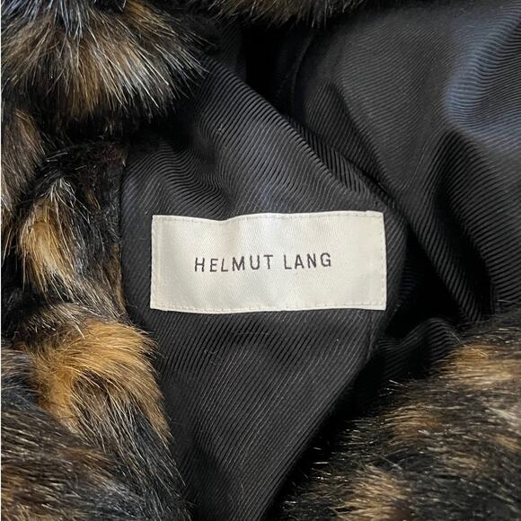 HELMUT LANG Tortoise Faux-fur Shawl-collar Belted Coat Size Small - Picture 12 of 16